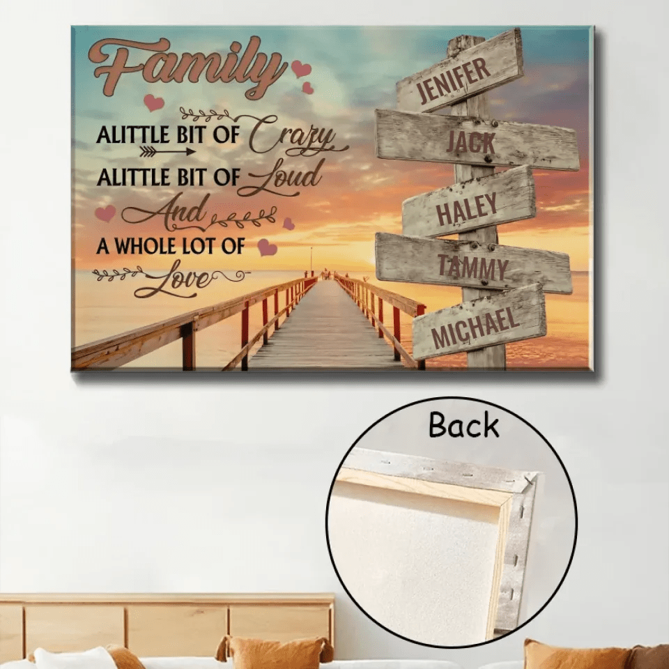 family love custom names wooden canvas print for living room decor