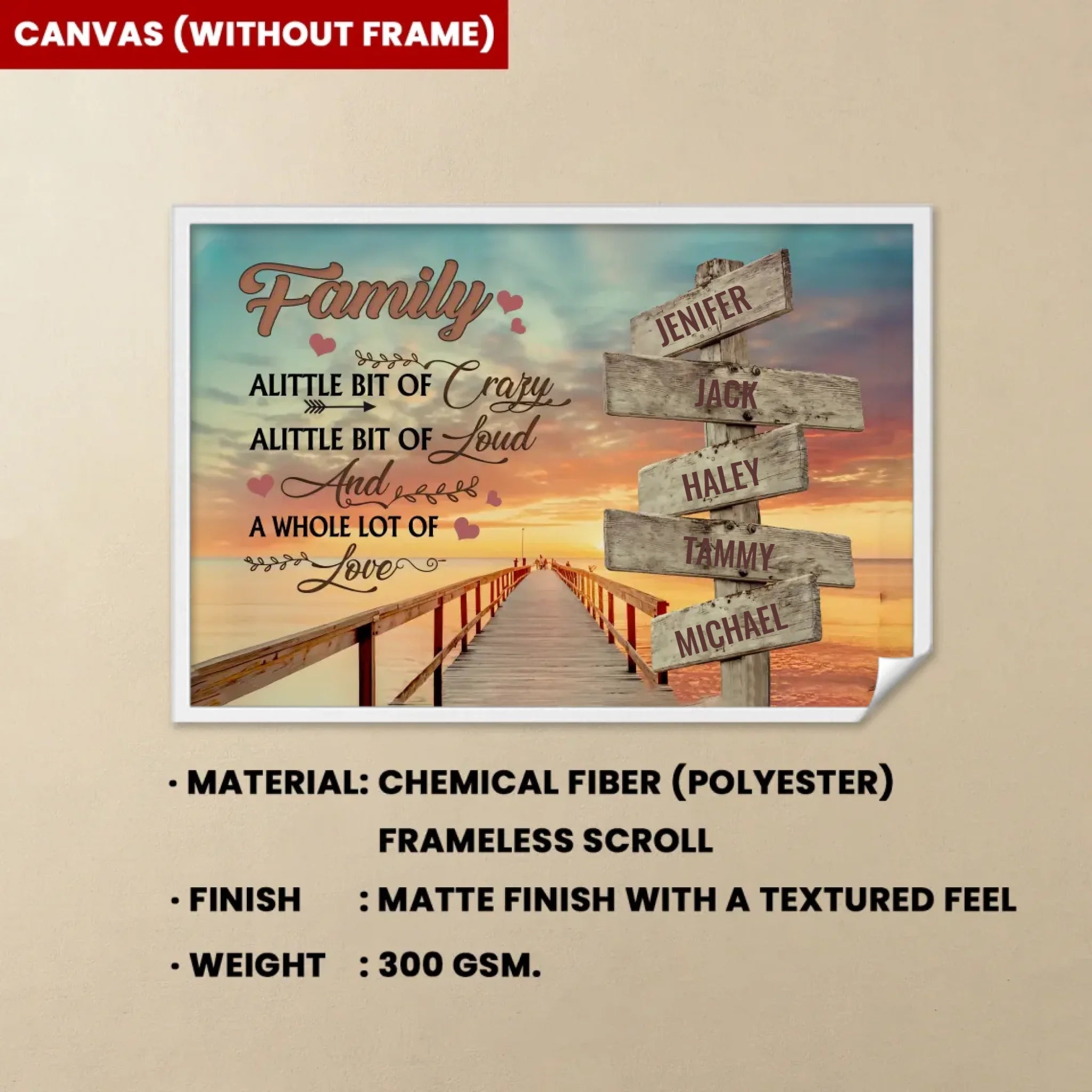 custom names wooden canvas print as a new home gift