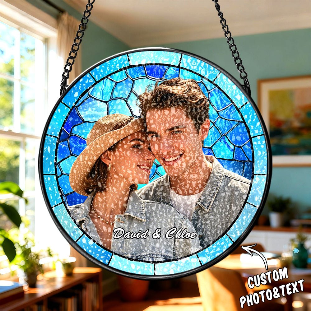 Personalized Family Portrait Stained Glass Suncatcher Custom Photo Memorial Window Hanging Gift - DiyGiftly