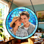 Personalized Family Portrait Stained Glass Suncatcher Custom Photo Memorial Window Hanging Gift - DiyGiftly