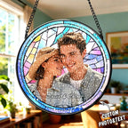 Personalized Family Portrait Stained Glass Suncatcher Custom Photo Memorial Window Hanging Gift - DiyGiftly