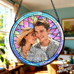 Personalized Family Portrait Stained Glass Suncatcher Custom Photo Memorial Window Hanging Gift - DiyGiftly
