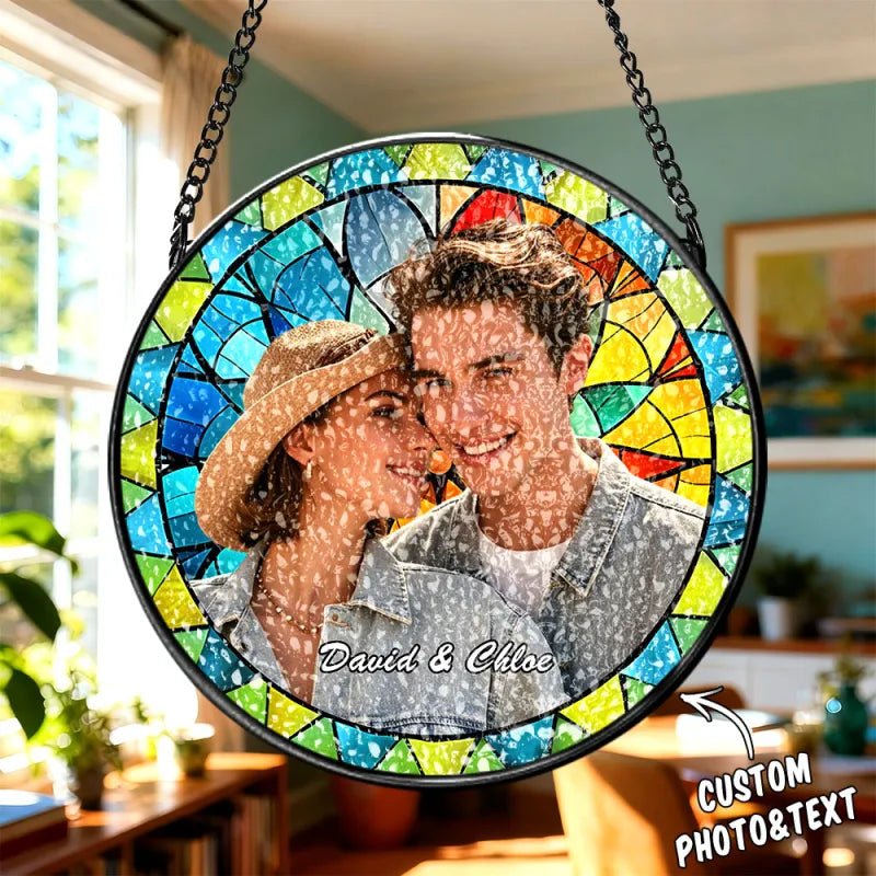 Personalized Family Portrait Stained Glass Suncatcher Custom Photo Memorial Window Hanging Gift - DiyGiftly