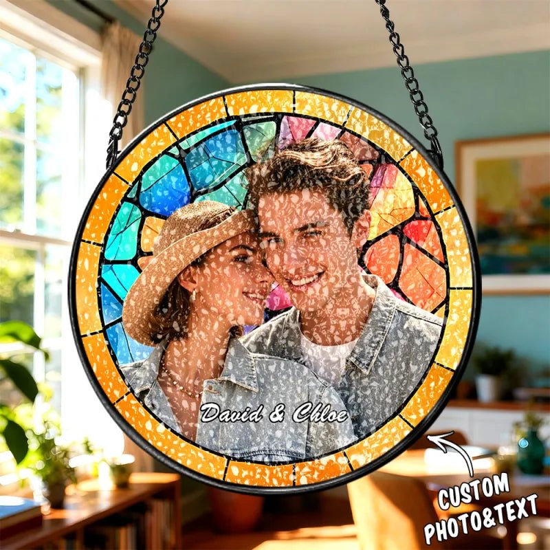 Personalized Family Portrait Stained Glass Suncatcher Custom Photo Memorial Window Hanging Gift - DiyGiftly