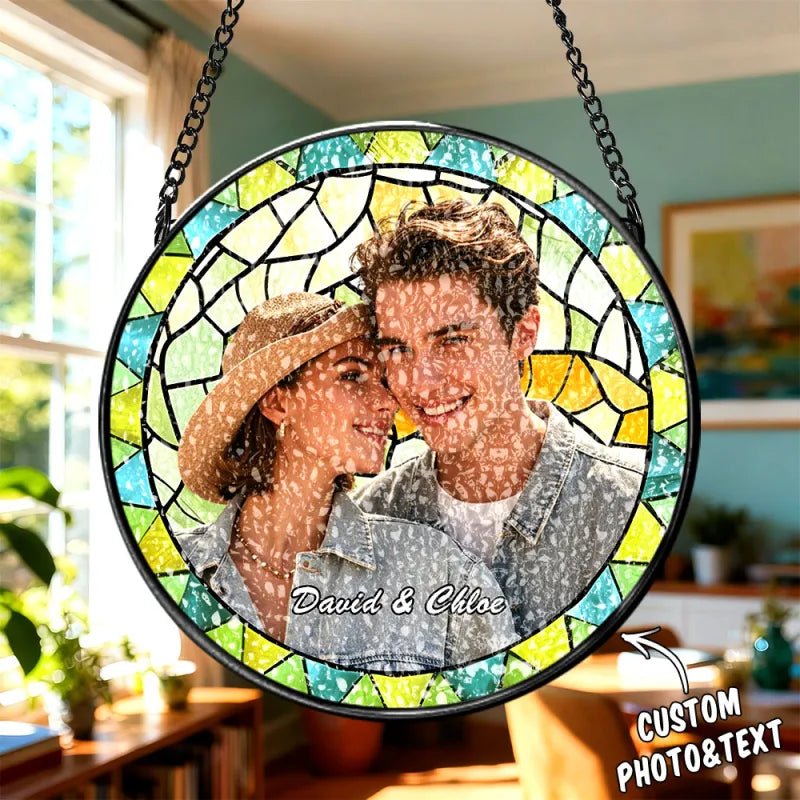 Personalized Family Portrait Stained Glass Suncatcher Custom Photo Memorial Window Hanging Gift - DiyGiftly