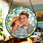 Personalized Family Portrait Stained Glass Suncatcher Custom Photo Memorial Window Hanging Gift - DiyGiftly