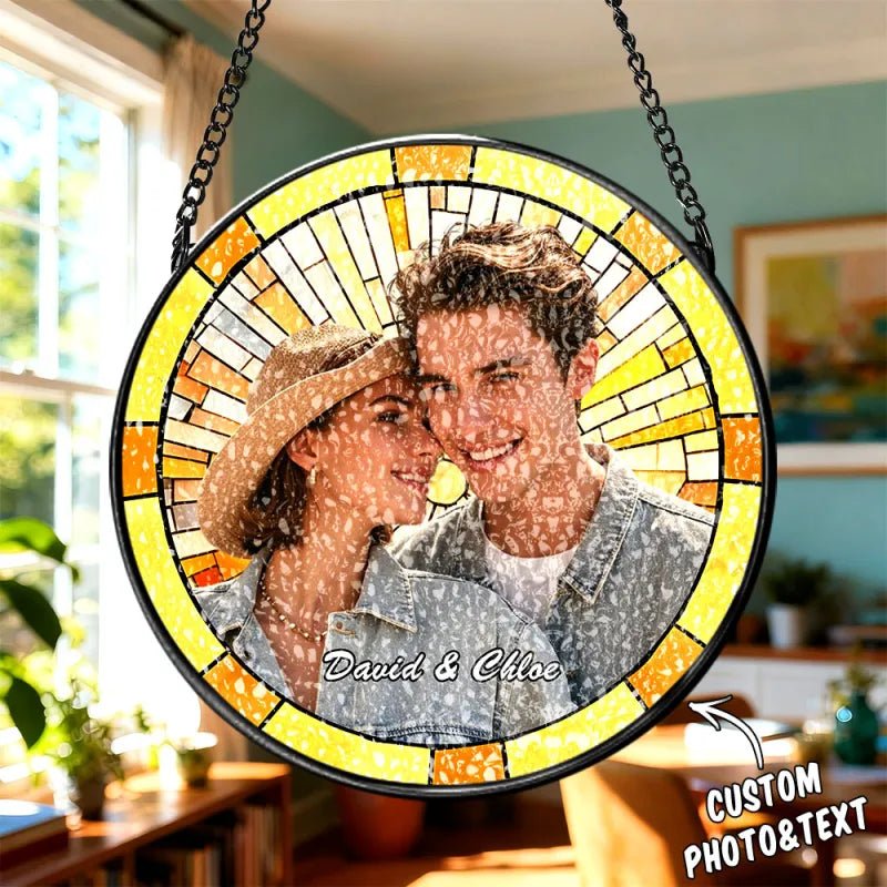 Personalized Family Portrait Stained Glass Suncatcher Custom Photo Memorial Window Hanging Gift - DiyGiftly