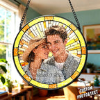 Personalized Family Portrait Stained Glass Suncatcher Custom Photo Memorial Window Hanging Gift - DiyGiftly