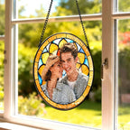 Personalized Family Portrait Stained Glass Suncatcher Custom Photo Memorial Window Hanging Gift - DiyGiftly