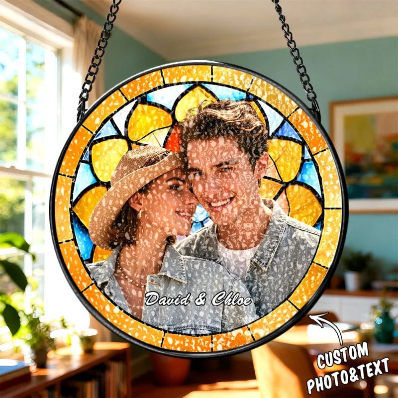 Personalized Family Portrait Stained Glass Suncatcher Custom Photo Memorial Window Hanging Gift - DiyGiftly