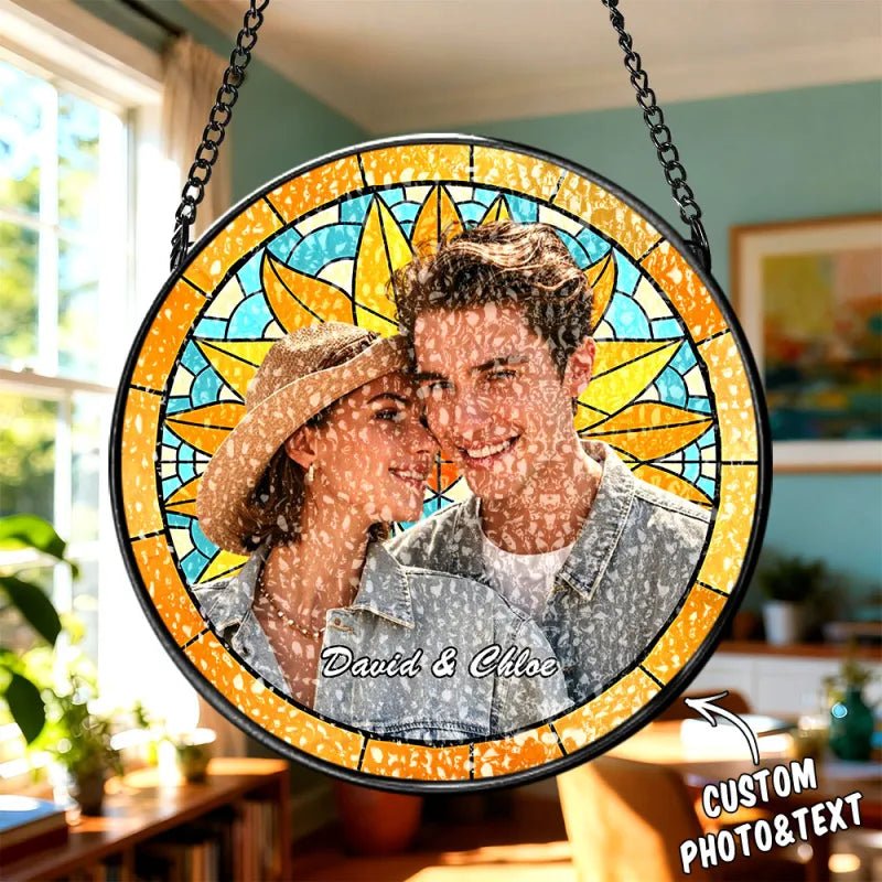 Personalized Family Portrait Stained Glass Suncatcher Custom Photo Memorial Window Hanging Gift - DiyGiftly