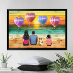 Personalized Family Sitting Back View Heart Air Balloons At Beach Poster, Gift for Family, Dad, Mom, Wife, Husband 741092 - 741235 - DiyGiftly