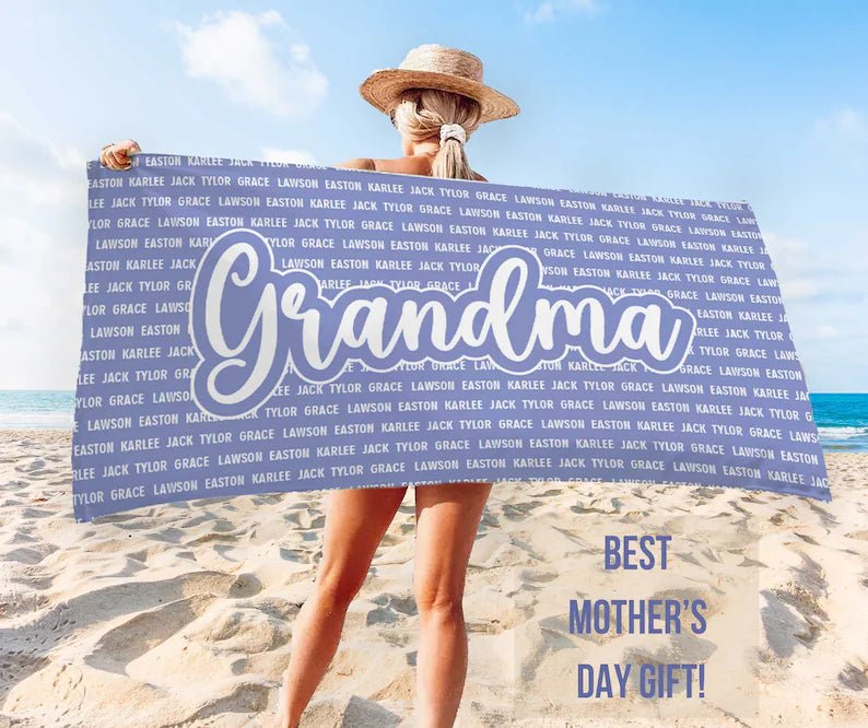 Personalized Fathers Day Gift For Grandpa, Grandpa Beach Towel, Custom Grandma Beach Towel, Vacation Gift For Papa, Child Name Towel 84746752 - DiyGiftly