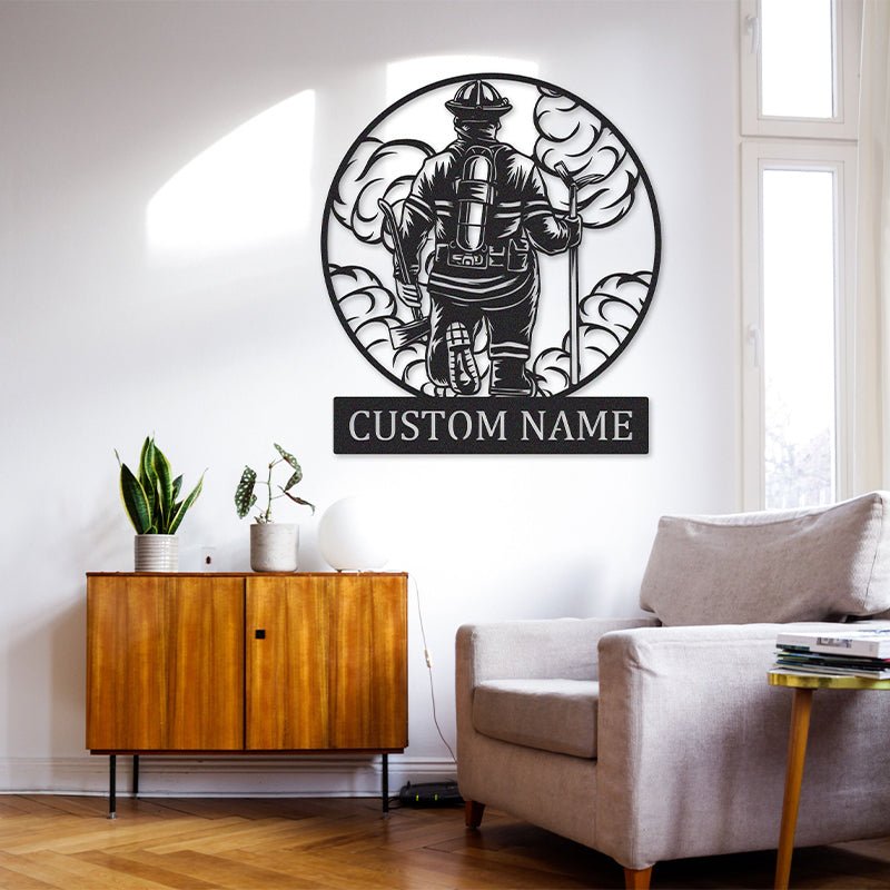Personalized Firefighter Metal Sign – Custom Engraved with Name, Badge Number or "Proud Firefighter", Honoring Service for Home or Station 4937472 - DiyGiftly