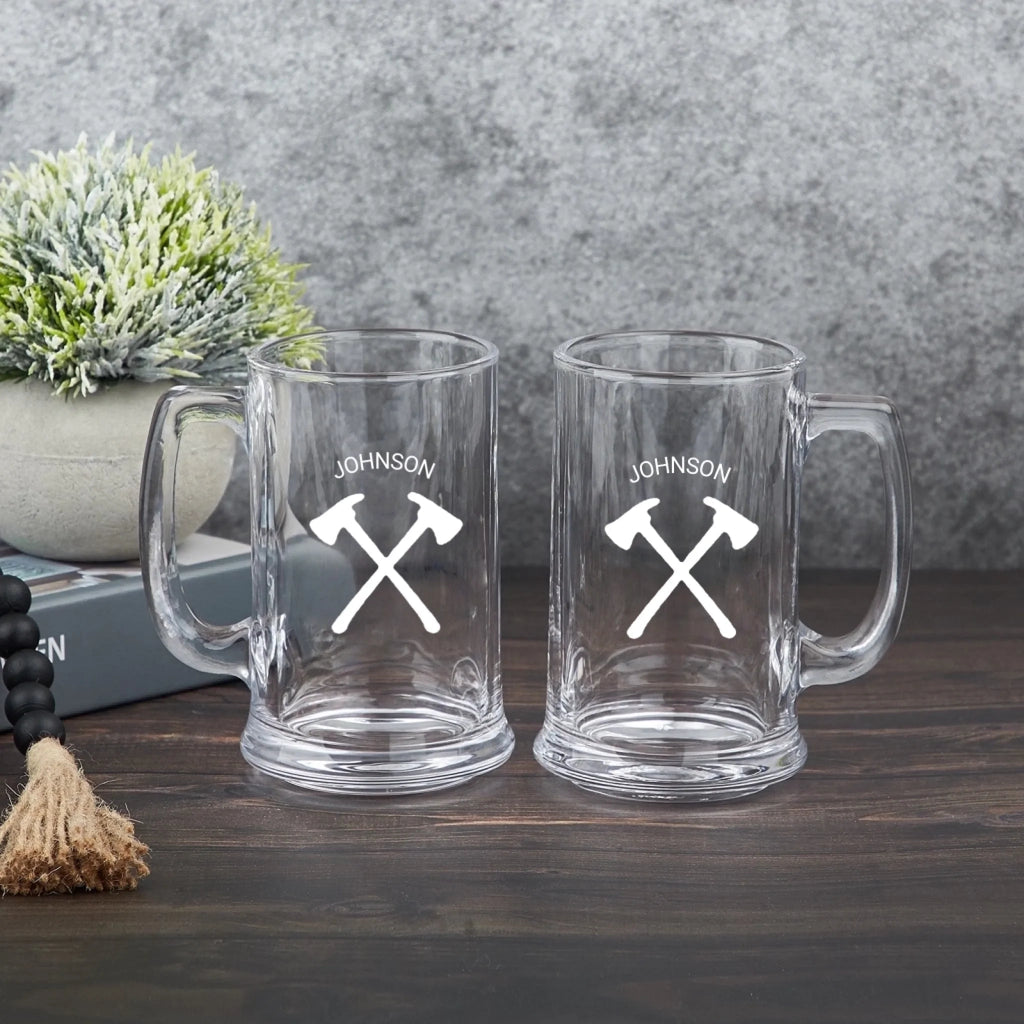 Personalized Firefighter Silhouette Axe Design Name Badge Numbered Beer Mug with Handle Birthday Fire Station Party Appreciation Gift for Firefighters 1030487 - DiyGiftly