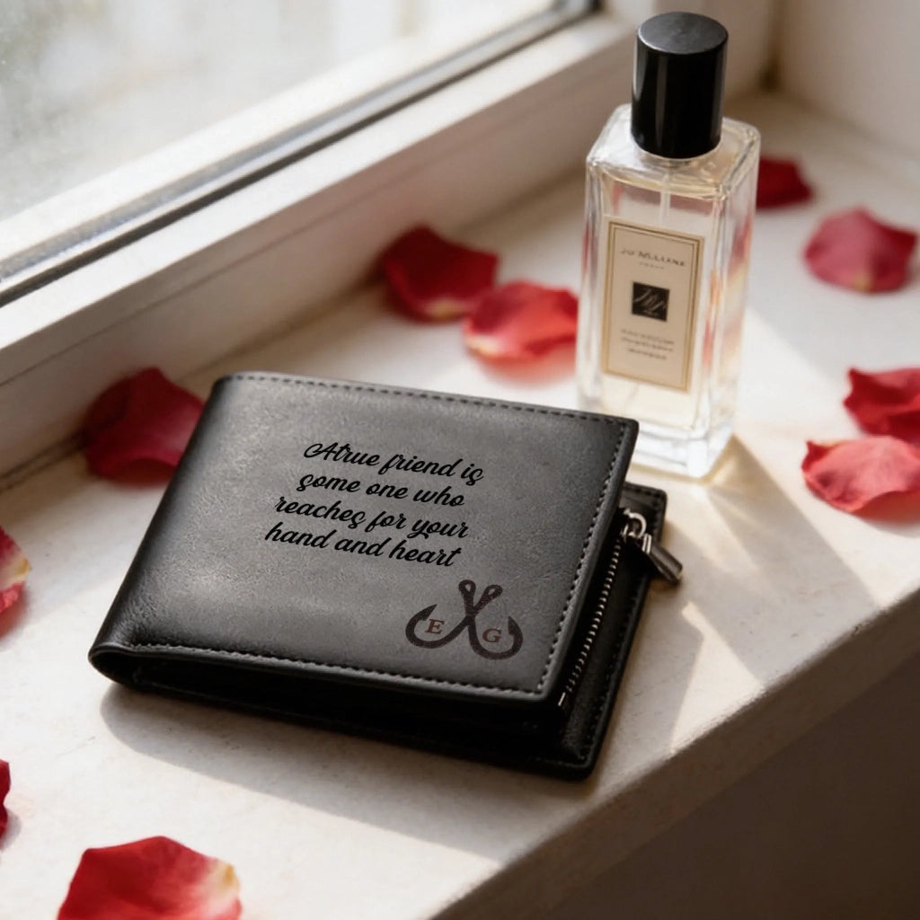 Personalized Fish Hook Men’s Leather Wallet with Initials & Custom Text – Fishing Gifts for Dad, Husband, Grandpa | Father’s Day, Birthday, Christmas Gift 1081565 - DiyGiftly