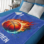 Personalized Flaming Basketball Football Sports Ball Design Soft Throw Blanket with Name and Number Birthday Match Day Gift for Team Ball Games Lovers 735490 - DiyGiftly