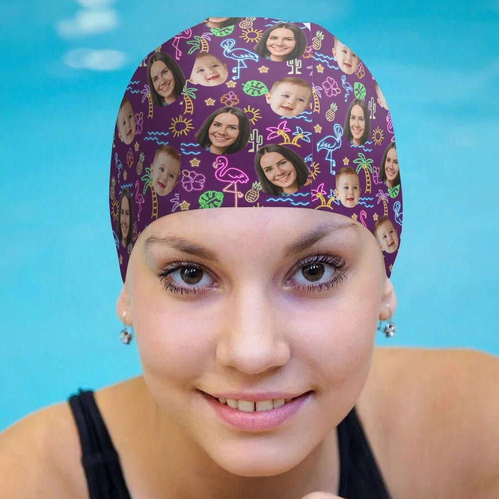 Personalized Flamingo Dolphin Bouquet 1 - 3 Face Photos Comfortable Swim Cap Swimming Accessories Birthday Gift for Men Women Adults 72617216 - DiyGiftly