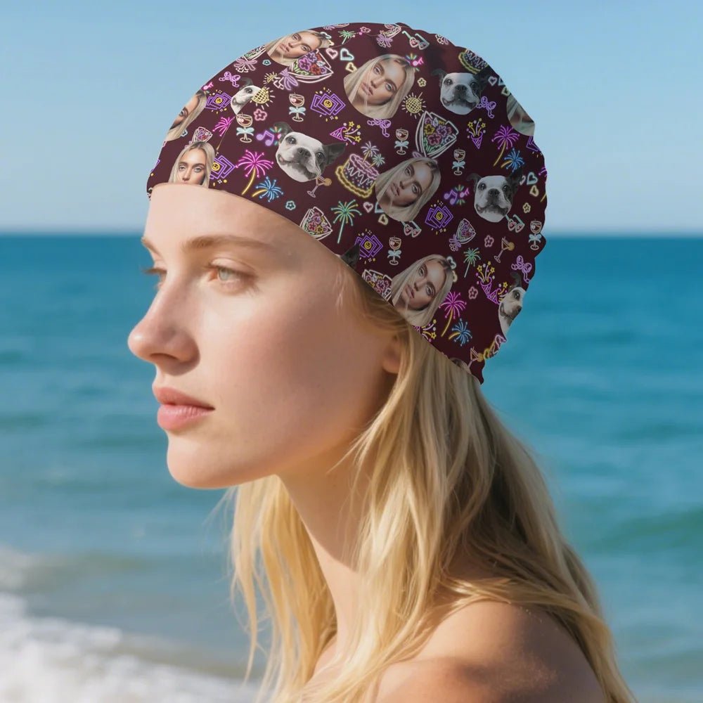 Personalized Flamingo Dolphin Bouquet 1 - 3 Face Photos Comfortable Swim Cap Swimming Accessories Birthday Gift for Men Women Adults 72617216 - DiyGiftly