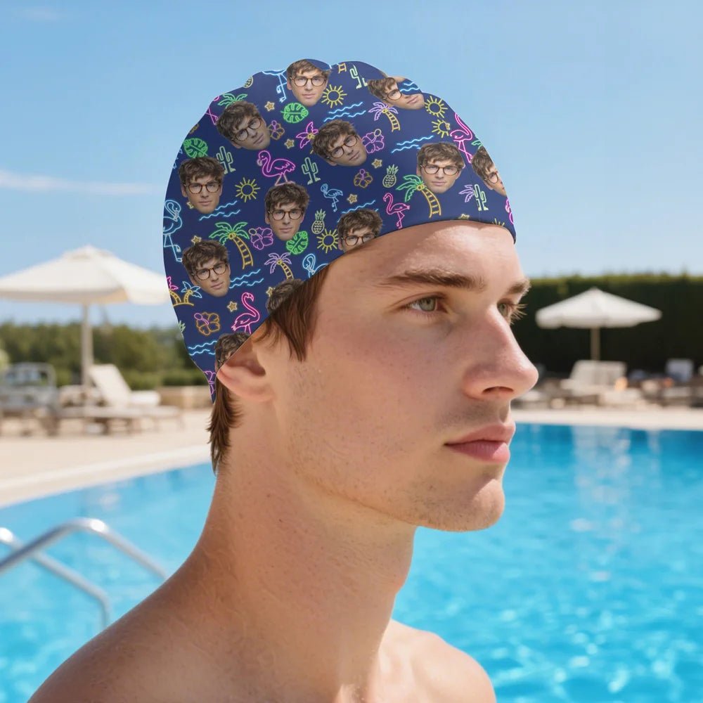 Personalized Flamingo Dolphin Bouquet 1 - 3 Face Photos Comfortable Swim Cap Swimming Accessories Birthday Gift for Men Women Adults 72617216 - DiyGiftly