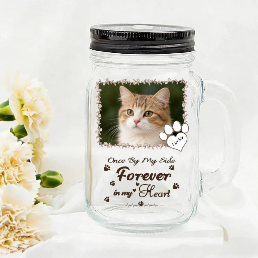 glass mason jar custom photo and name cat loss of cat gift