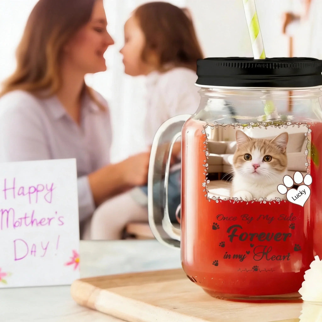 loss of cat gift custom photo and name cat mason jar glass