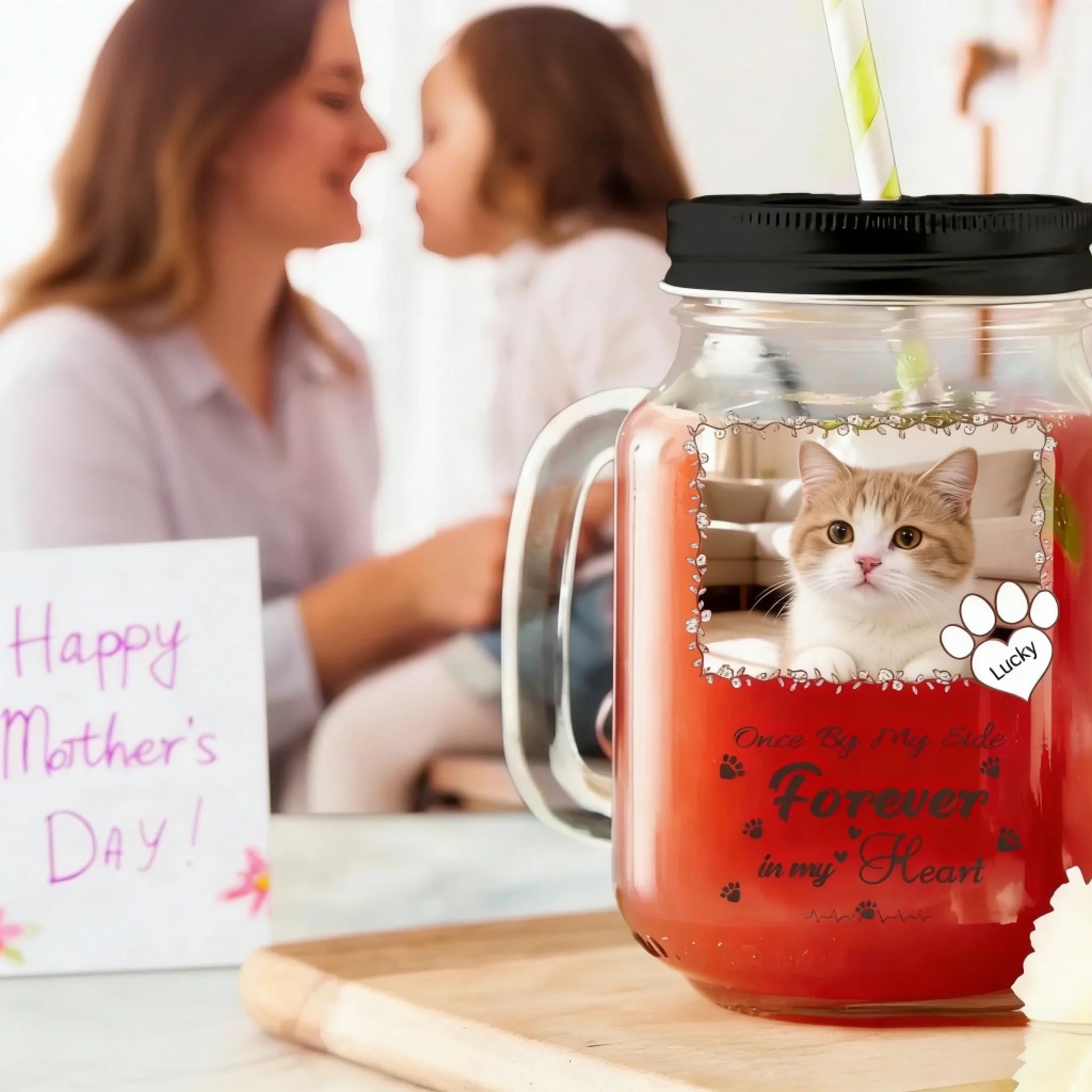 loss of cat gift custom photo and name cat mason jar glass