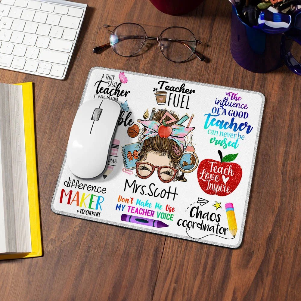 Personalized Fun Cartoon Pencil Apple Teach Love Inspire Non - slip Mouse Pad with Name Appreciation Back to School Gift for Teacher 11790848 - DiyGiftly