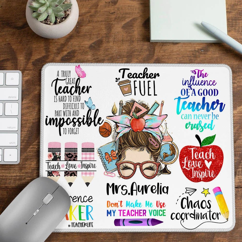 Personalized Fun Cartoon Pencil Apple Teach Love Inspire Non - slip Mouse Pad with Name Appreciation Back to School Gift for Teacher 11790848 - DiyGiftly
