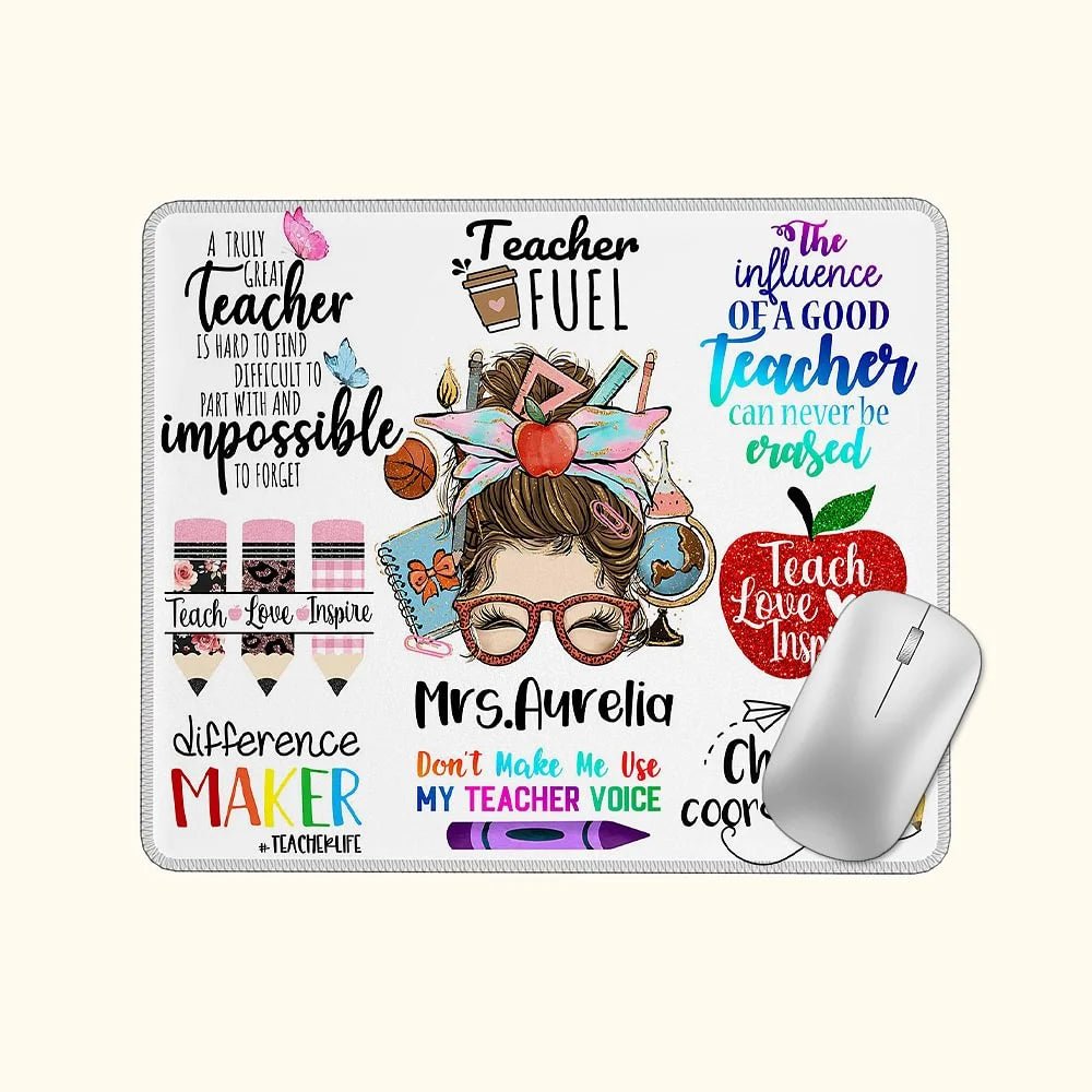 Personalized Fun Cartoon Pencil Apple Teach Love Inspire Non - slip Mouse Pad with Name Appreciation Back to School Gift for Teacher 11790848 - DiyGiftly