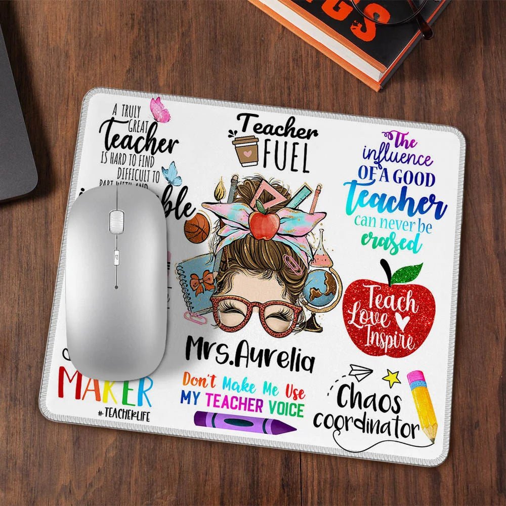 Personalized Fun Cartoon Pencil Apple Teach Love Inspire Non - slip Mouse Pad with Name Appreciation Back to School Gift for Teacher 11790848 - DiyGiftly
