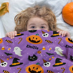 Personalized Ghost Bat Pumpkin Design Soft Throw Blanket with Name Halloween Home Decor Gift for Kids 27752448 - DiyGiftly