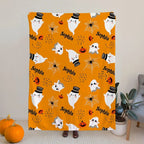 Personalized Ghost Bat Pumpkin Design Soft Throw Blanket with Name Halloween Home Decor Gift for Kids 27752448 - DiyGiftly