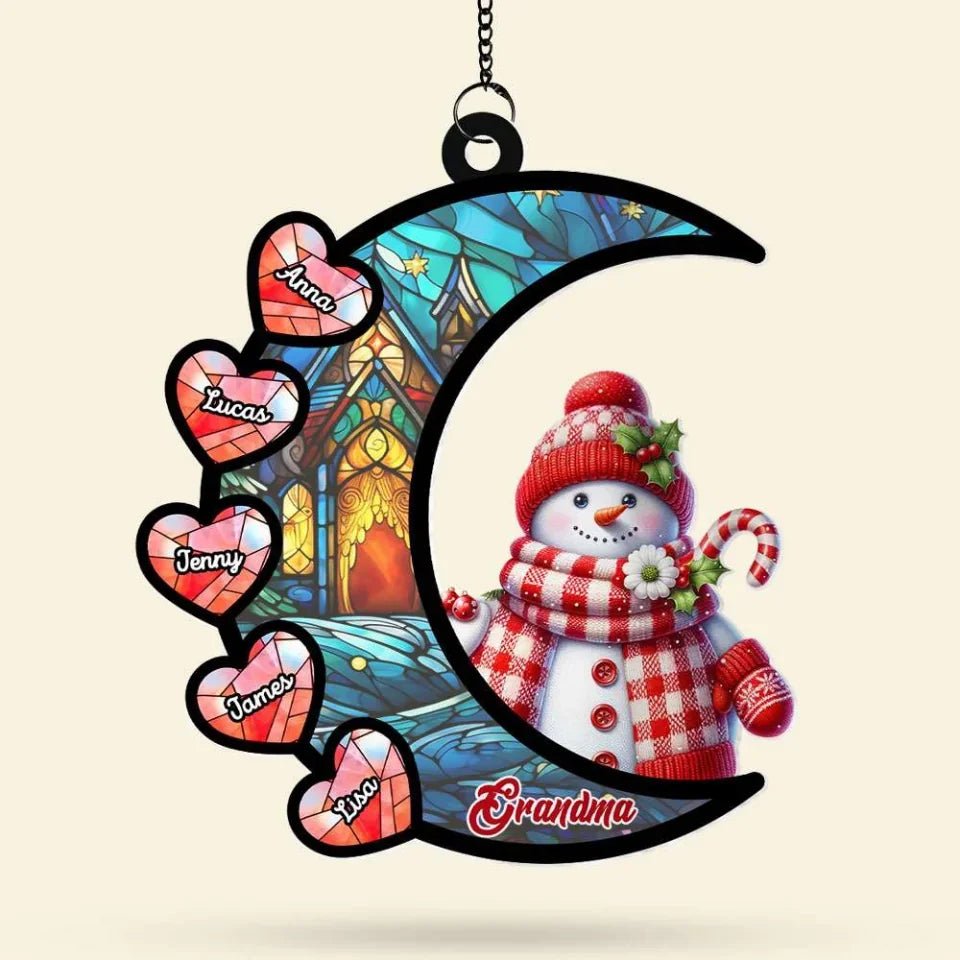 Personalized Gifts For Grandma Suncatcher, Christmas Snowman Heart 677787 - DiyGiftly