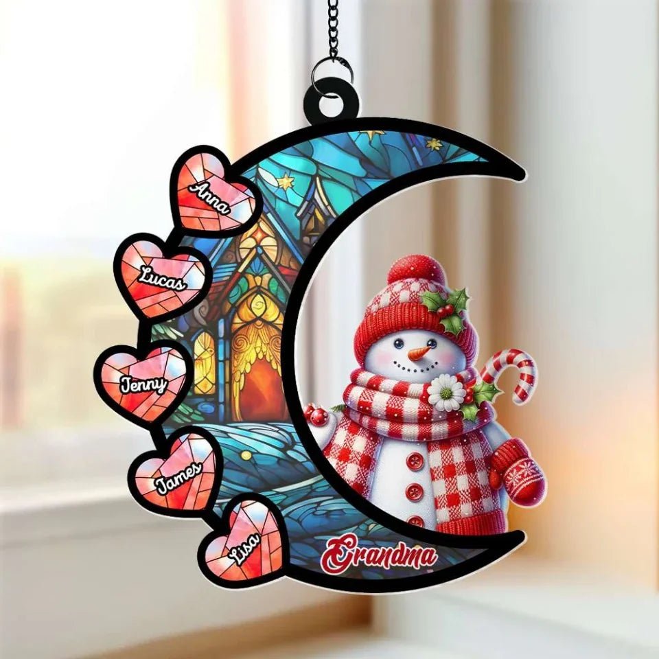 Personalized Gifts For Grandma Suncatcher, Christmas Snowman Heart 677787 - DiyGiftly
