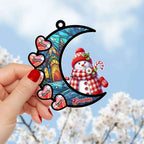 Personalized Gifts For Grandma Suncatcher, Christmas Snowman Heart 677787 - DiyGiftly
