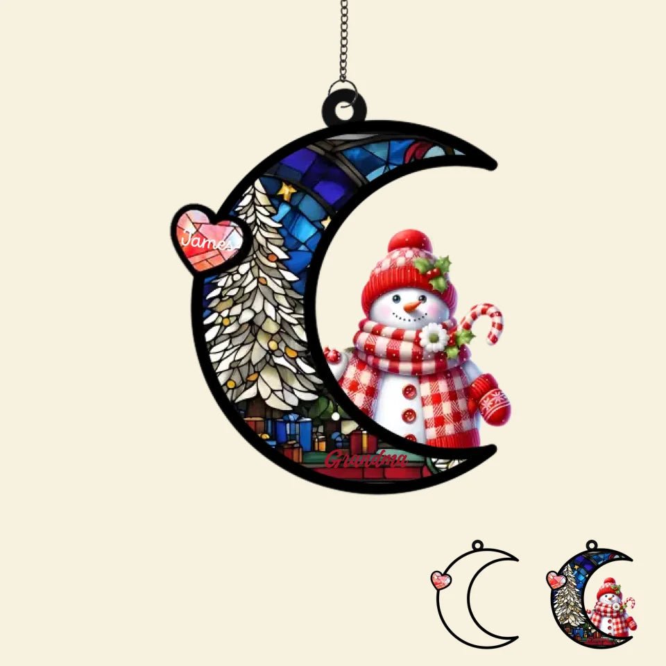 Personalized Gifts For Grandma Suncatcher, Christmas Snowman Heart 677787 - DiyGiftly