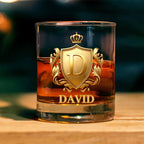 Personalized Golden 3D Badge Whiskey Glass – Custom Initial & Name Engraved 11 oz Rocks Glass for Men – Old Fashioned Bourbon Glass Birthday Gift for Him, Bartender, Whiskey Lovers & Enthusiasts – Luxury Personalized Barware 1065473 - DiyGiftly
