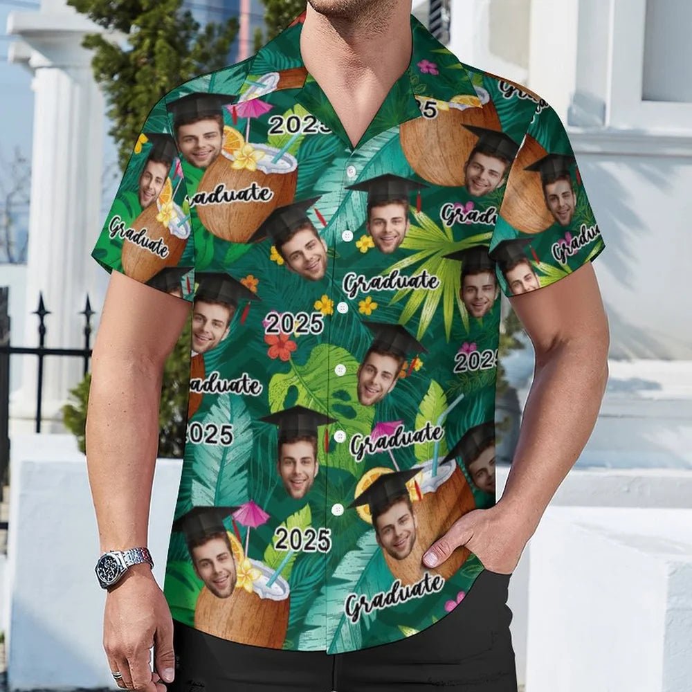 Personalized Graduation Cap Face Photo Hawaiian Shirt with Name and Year Graduation Party Summer Vacation Beach Party Gift for Man 08940288 - DiyGiftly