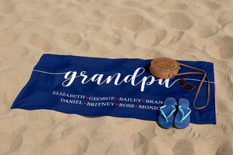 Personalized Grandma Mom Beach Towel, Birthday Gift For Mama Gigi Dad, Family Vacation Gift,Grandpa Bath Pool Towel, Mother's Day Gift 97210368 - DiyGiftly