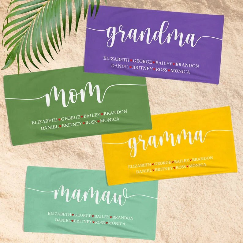 Personalized Grandma Mom Beach Towel, Birthday Gift For Mama Gigi Dad, Family Vacation Gift,Grandpa Bath Pool Towel, Mother's Day Gift 97210368 - DiyGiftly