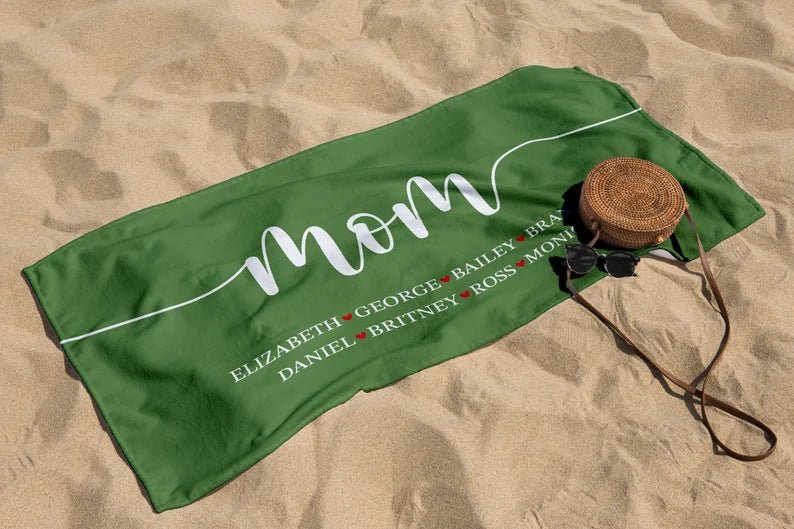 Personalized Grandma Mom Beach Towel, Birthday Gift For Mama Gigi Dad, Family Vacation Gift,Grandpa Bath Pool Towel, Mother's Day Gift 97210368 - DiyGiftly