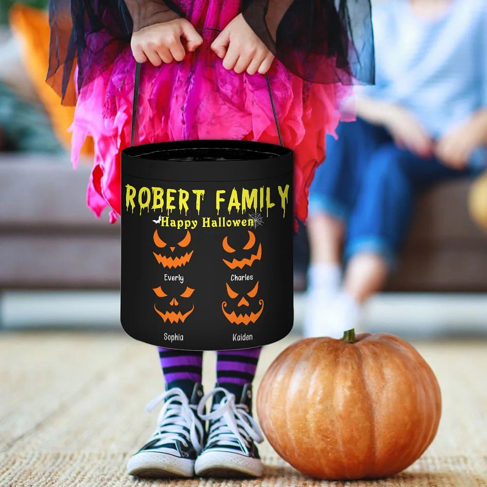Personalized Halloween Pumpkin Devil Face Candy Trick or Treat Large Bucket Bag with Name Halloween Party Gift for Kids 34696448 - DiyGiftly