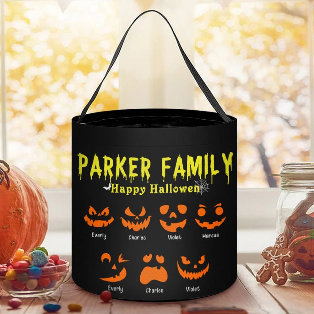 Personalized Halloween Pumpkin Devil Face Candy Trick or Treat Large Bucket Bag with Name Halloween Party Gift for Kids 34696448 - DiyGiftly