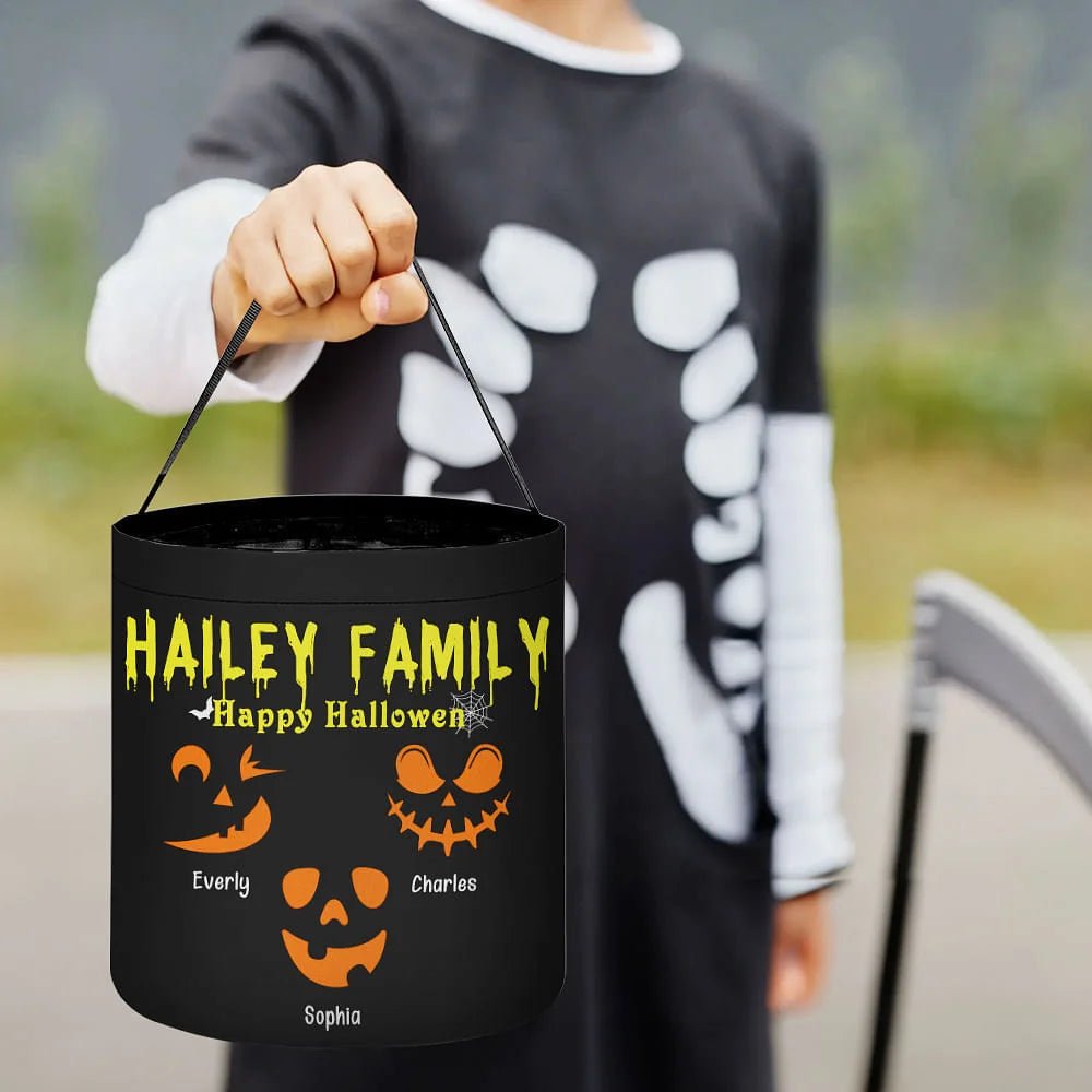 Personalized Halloween Pumpkin Devil Face Candy Trick or Treat Large Bucket Bag with Name Halloween Party Gift for Kids 34696448 - DiyGiftly