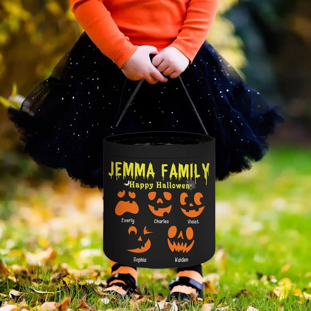 Personalized Halloween Pumpkin Devil Face Candy Trick or Treat Large Bucket Bag with Name Halloween Party Gift for Kids 34696448 - DiyGiftly