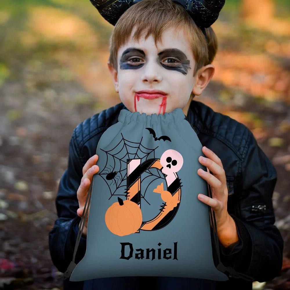 Personalized Halloween Witch Pumpkin Drawstring Snack Candy Bag with Initial and Name Trick or Treat Gift for Kids 34205440 - DiyGiftly