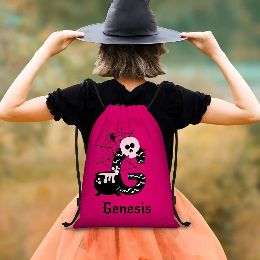 Personalized Halloween Witch Pumpkin Drawstring Snack Candy Bag with Initial and Name Trick or Treat Gift for Kids 34205440 - DiyGiftly