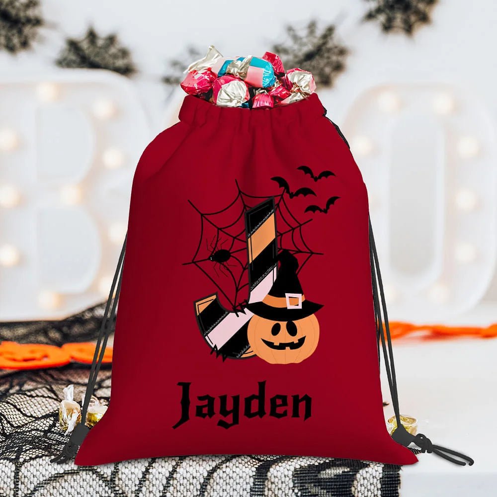 Personalized Halloween Witch Pumpkin Drawstring Snack Candy Bag with Initial and Name Trick or Treat Gift for Kids 34205440 - DiyGiftly