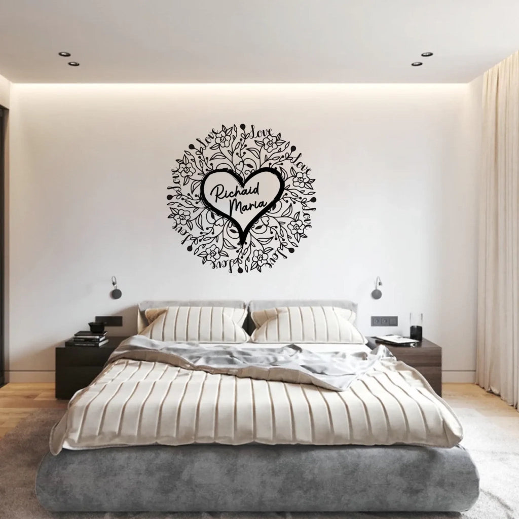 Personalized Heart - Shaped Floral Metal Wall Decor - Custom Couple Name Romantic Home Decoration - Valentine’s Day Gift 1083940 - DiyGiftly